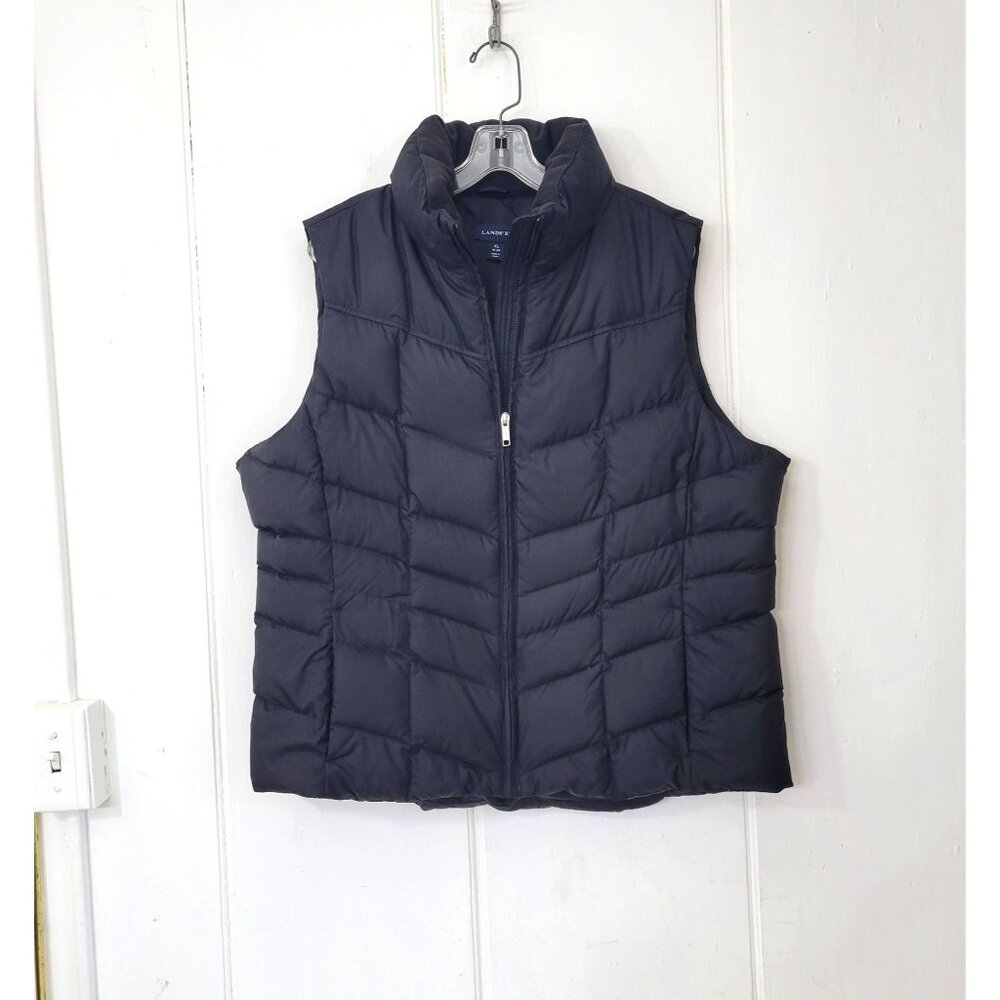 Lands End Women's Black Quilted Down Puffer Vest Size XL, 18-20